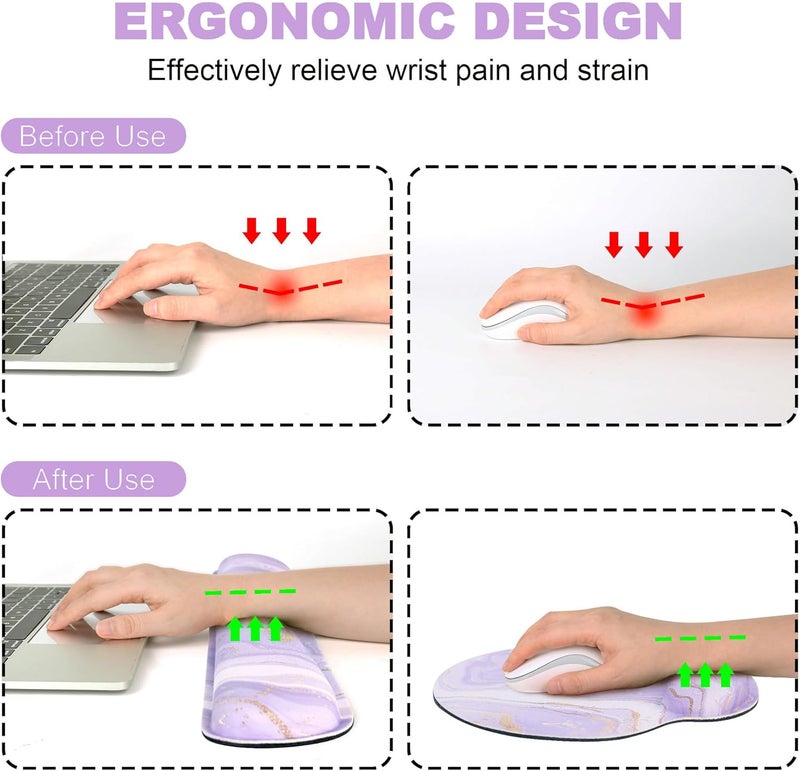 JIGOO Ergonomic Mouse Pad with Wrist Rest and Keyboard Wrist Rest, Memory Foam Wrist Rest for Computer Keyboard, Easy Typing, Pain Relief, Mouse Pad Wrist Support for Gaming,Office, Laptop, Purple Marble - Image 2